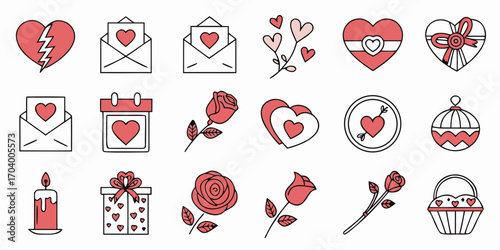 Valentines day icons set, love and romance concept