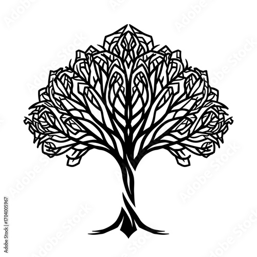 Ornate Tree of Life Intricate Black and White Illustration