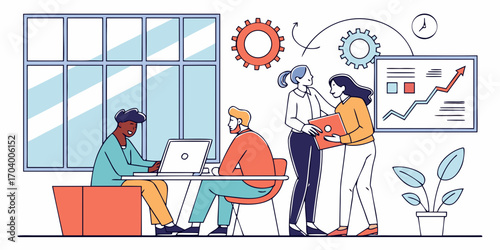 Diverse team working together in modern office to achieve business goals