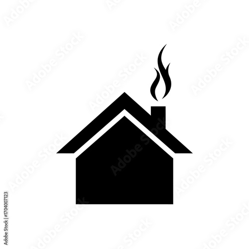 House Icon with Smoking Chimney Symbol of Home, Heating, and Architectural Design