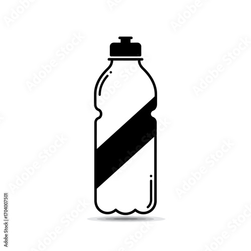 A Sleek Black and White Illustration of a Reusable Water Bottle with a Bold Diagonal Stripe Design