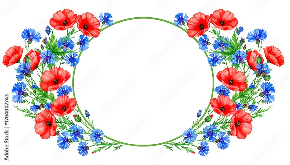 custom made wallpaper toronto digitalFloral frame of red poppies and blue cornflowers