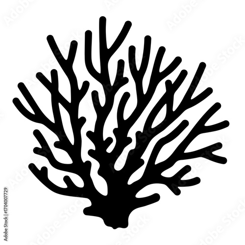 Black silhouette of a branching coral formation, showcasing its intricate structure and natural beauty