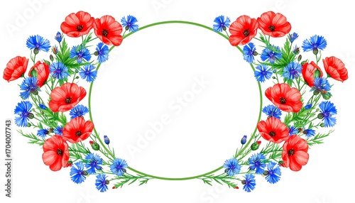 Wallpaper Mural Floral frame of red poppies and blue cornflowers Torontodigital.ca