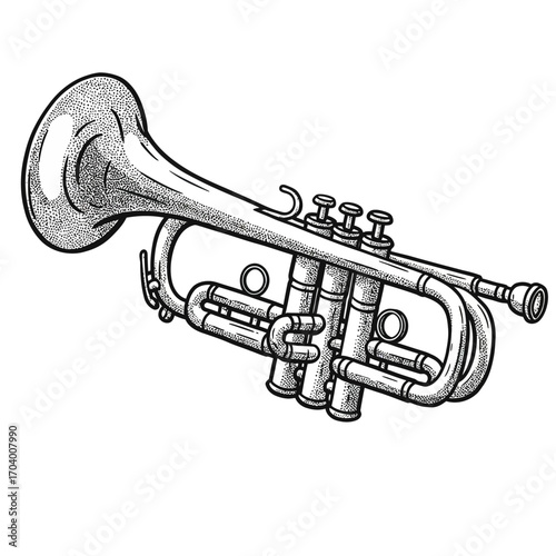 Illustration of a Gleaming Trumpet Musical Instrument Detail