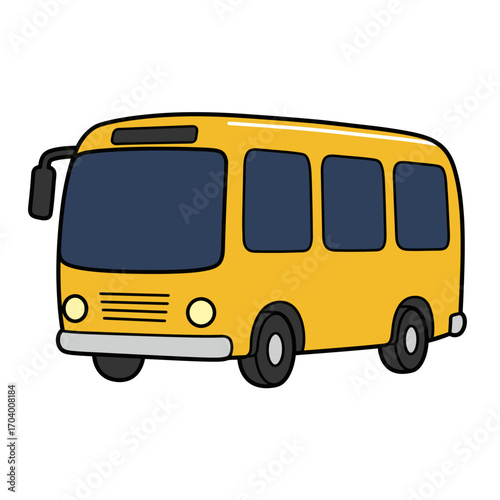 A simple cartoon illustration of a yellow school bus. Public transportation vehicle vector graphic isolated on a clean white background