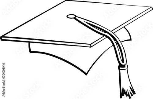 Graduation Cap Line Icon Vector Mortarboard Hat Outline Education Academic Success Symbol Minimal Design Isolated Transparent Background