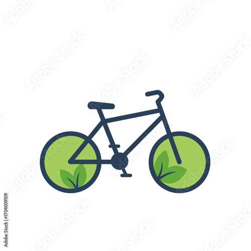 Eco-friendly bicycle icon with green leaf wheels representing sustainable transportation, healthy living, and environmental conservation
