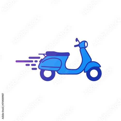 Fast delivery service concept illustrated with a speeding scooter. Vector graphic of a moped for express transport and shipping
