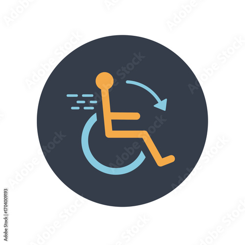 Vector illustration of a modern, dynamic wheelchair icon representing an active lifestyle, accessibility, and inclusion for people with disabilities