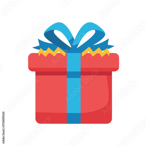 A vibrant red gift box with a blue ribbon, symbolizing a special occasion celebration or a delightful surprise, isolated on a white background