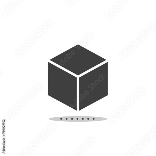 Isometric cube icon in a minimalist flat design. A simple gray block symbol representing a box, package, or data structure concept on white