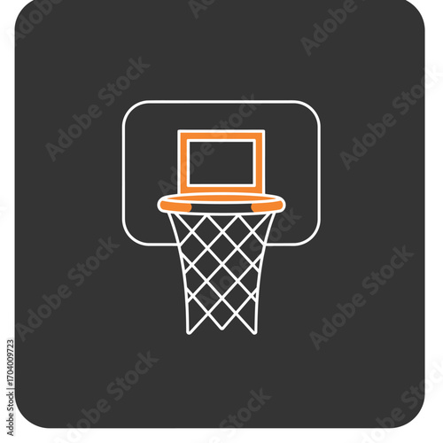 Creative vector icon blending sports and technology, showing a basketball hoop with a digital laptop computer for a backboard