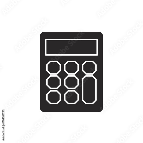 Simple black and white icon of a basic calculator with a rectangular screen and a grid of buttons for mathematical operations