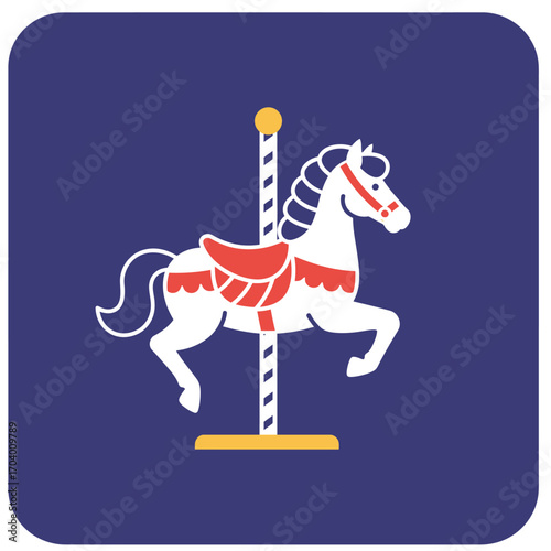Carousel Horse Icon on Dark Blue Background A Whimsical Vector Illustration