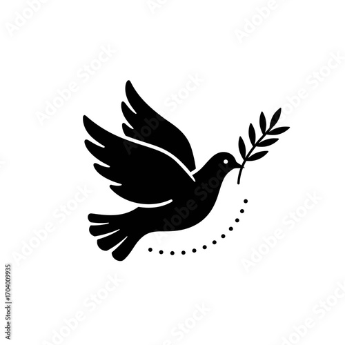 Symbol of Peace Dove Carrying an Olive Branch with a Delicate Dot Trail