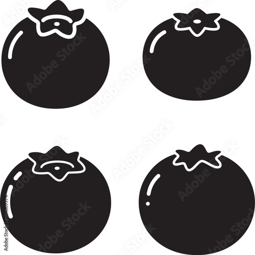 Four black blueberry silhouettes on white background