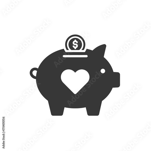 Love and Savings Piggy Bank with Heart Symbol for Charity and Financial Well-being