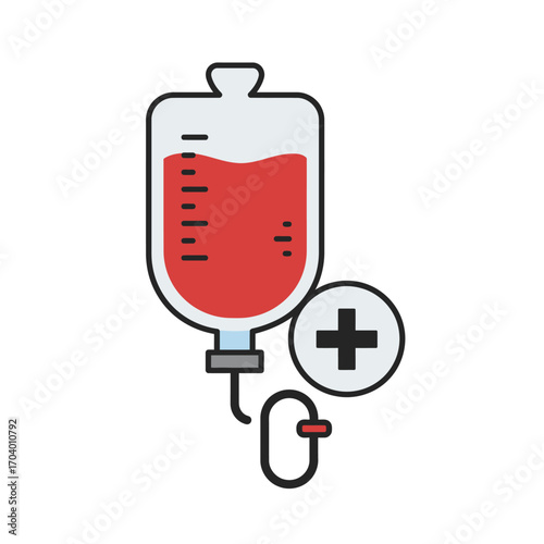 Blood Transfusion Icon Medical Illustration of IV Drip Bag for Healthcare Concepts