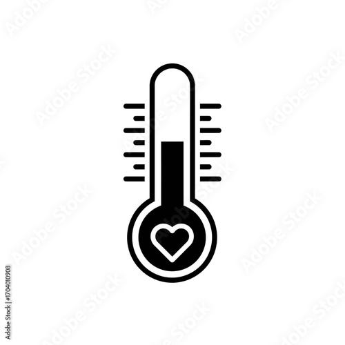 Thermometer with a heart symbol indicating love, health, and emotional well-being, representing passion and care