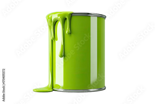 Green paint can with dripping liquid
