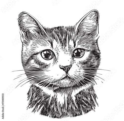 cat spotted striped head sketch vector graphics black and white drawing