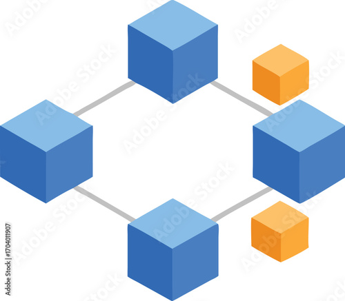 Blue three-dimensional cubes form a geometric abstract design