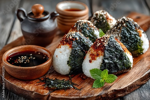 Delicious onigiri rice balls with sesame high resolution picture