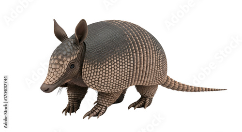 Nine-banded armadillo standing alert isolated PNG with Transparent Background