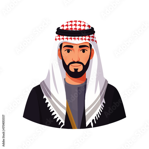 Arabian Man Portrait: Keffiyeh, Thobe, and Calm Expression