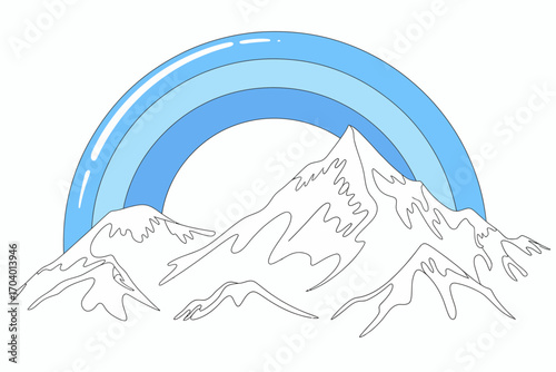 Mountain Peaks and Blue Rainbow Illustration Fresh and Minimalist Design for Wallpaper or Print Material in Modern Style