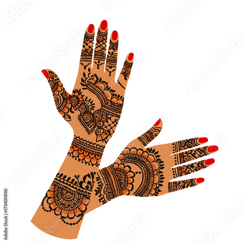 Ornate Henna Designs on Hands and Forearms