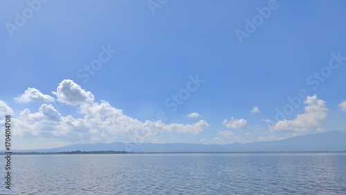 time lapse clouds in clear sky over lake in Thailand