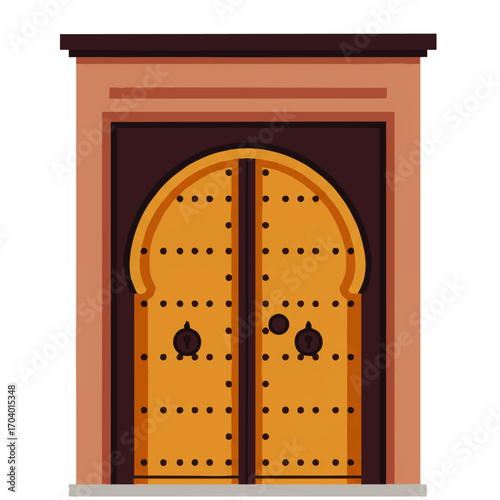 Ornate Moroccan Arched Double Door with Studs and Knockers