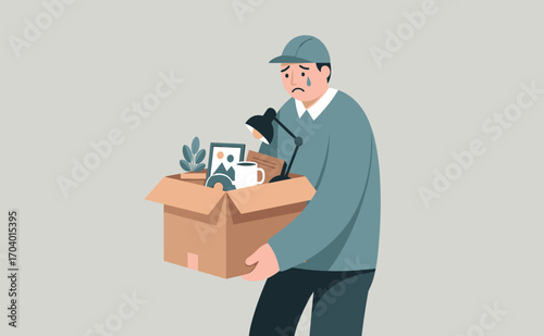 Man Carrying Box of Personal Items After Job Loss or Layoff