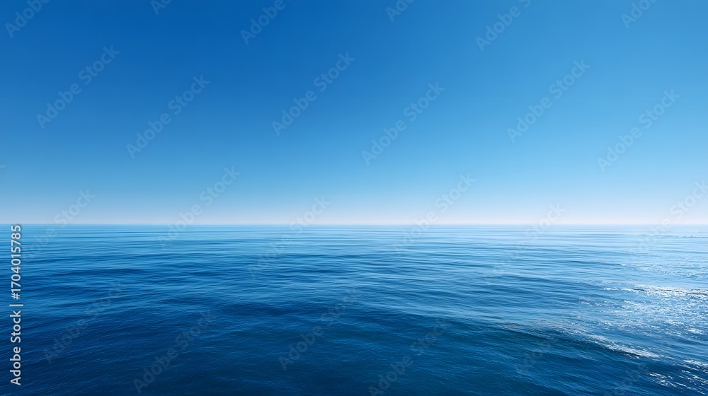 Obraz premium Tranquil blue ocean water with calm horizon under clear sky, peaceful seascape nature background with copy space for meditation design