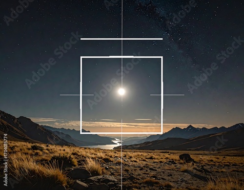 Night landscape with moon and mountains