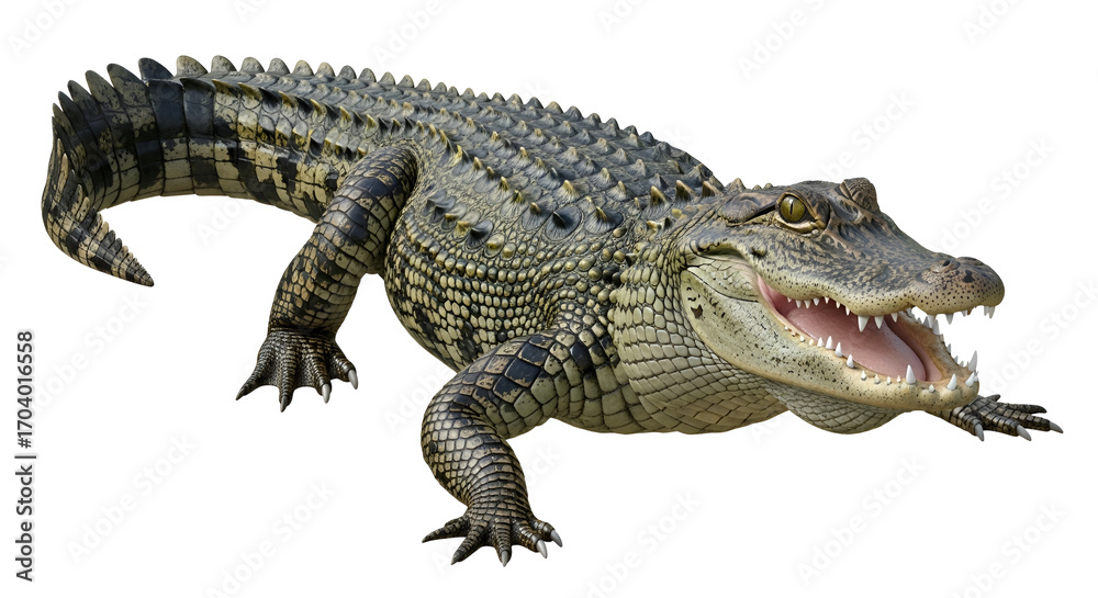 Naklejka premium Alligator with Open Mouth Crawling isolated PNG with Transparent Background