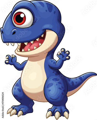 Cute dinosaur cartoon illustration with a happy smiling baby dragon mascot