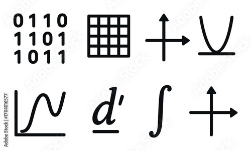 Mathematical and programming symbols on dark background
