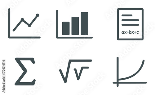 Mathematical symbols: graphs, functions, and equations on dark background
