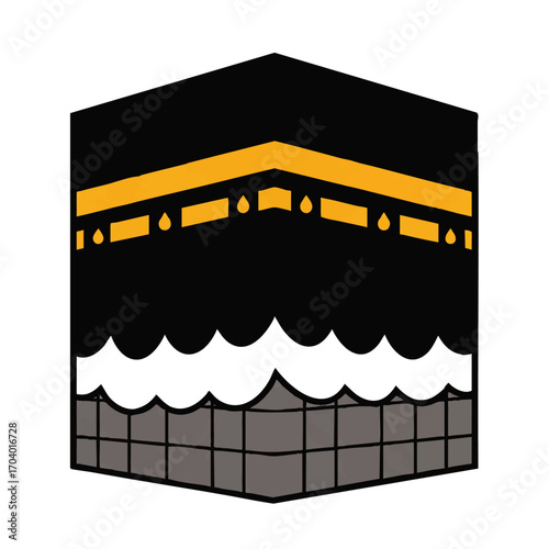 Cartoon Kaaba Illustration with Black, Gold, and Gray Colors