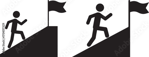 Two figures ascending towards flags silhouette