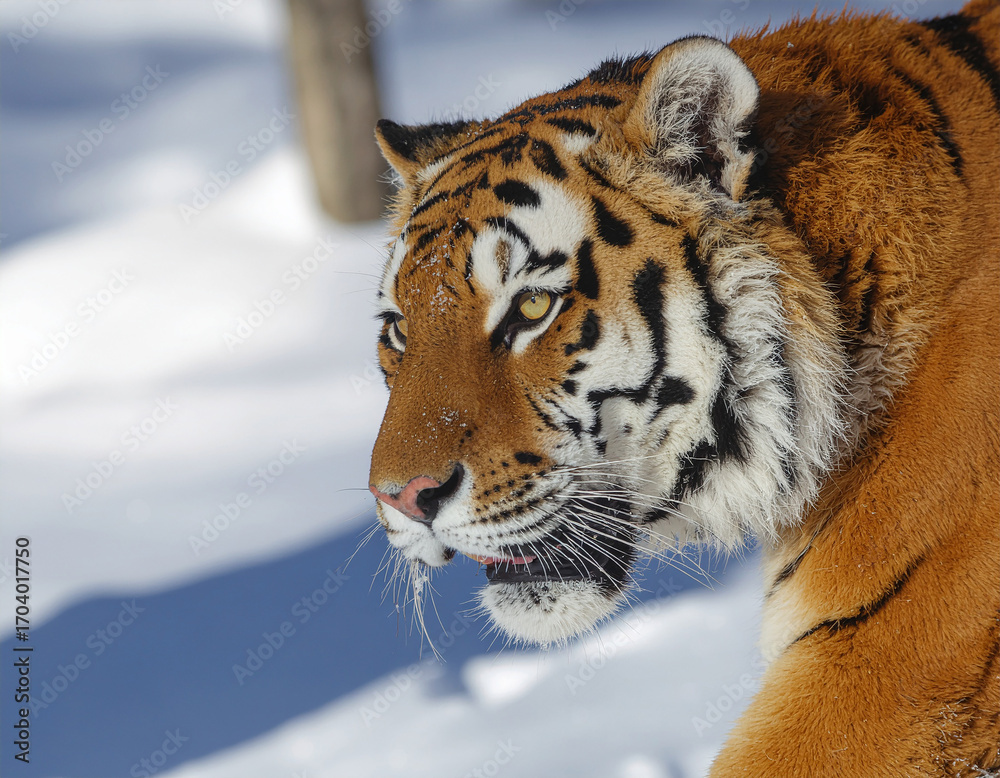 Naklejka premium Majestic Siberian Tiger in Snowy Habitat