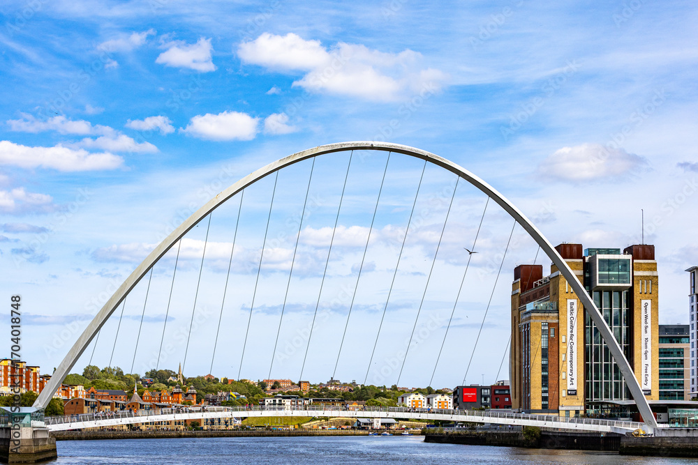 Fototapeta premium Millennium Bridge with Baltic Centre and River Tyne in Newcastle upon Tyne, UK.