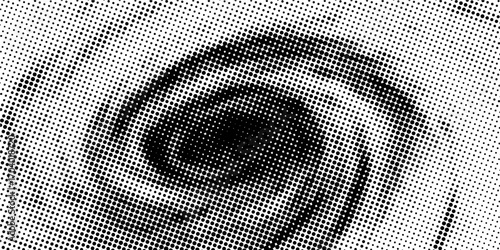Modern abstract background. Halftone dots in circle form. Spiral logo, icon or design element. Black dots on a white background and white dots on the black side.