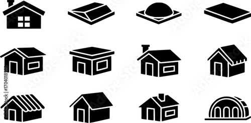 Vector set of roof types solid icon set
