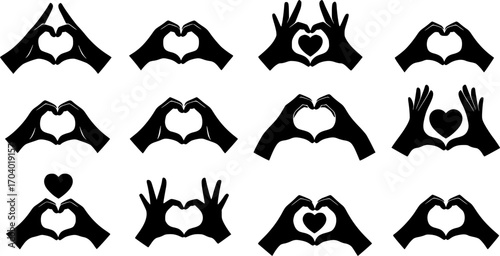Vector set of hand with heart icon set
