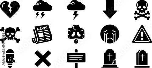 Vector set of bad news solid icon set
