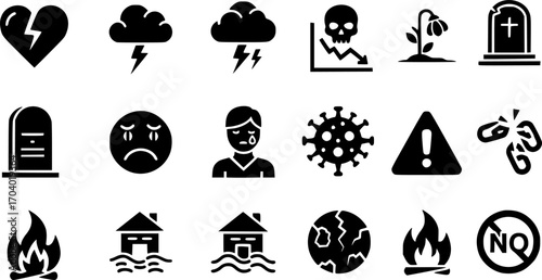 Vector set of bad news solid icon set
